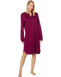 Hanro Natural Comfort Long Sleeve Button Front Gown