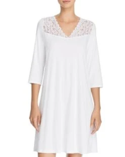Moments Lace-Trim Three-Quarter Sleeve Cotton Gown - Hanro
